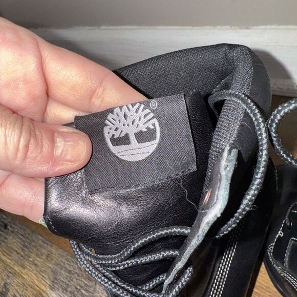 TIMBERLAND Black Leather Lace Up Heeled Booties Combat Boots Grunge Retro sz.8 - Picture 7 of 7